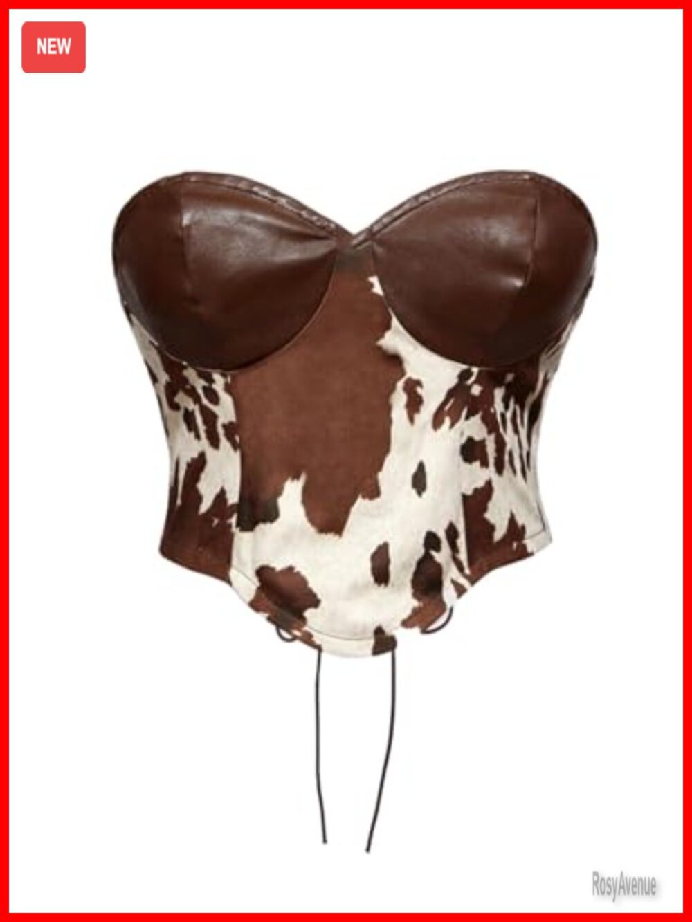 Faux Leather Cow Print Corset Crop Top Sleeveless Grommet Eyelet